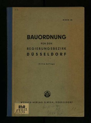 Baupolizeiverordnung für den Regierungsbezirk Düsseldorf (ausschließlich des zum Siedlungsverband Ruhrkohlenbezirk gehörenden Teiles)