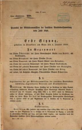 Protokolle der Militärcommission der Teutschen Bundesversammlung : Sitzung ... 1848 = Sitz. 1 - 8