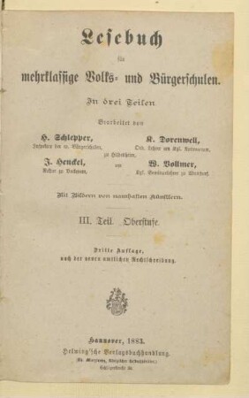 Teil 3 = Oberstufe, [Schülerband]: [Teil 3 = Oberstufe, [Schülerband]] : in drei Theilen
