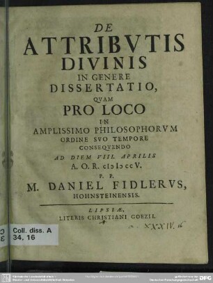 De Attributis Divinis In Genere Dissertatio