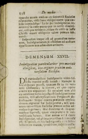 Demensum XXVII. Indulgentias particulariter pro mortuis elargitas [...]