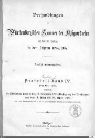 2,74: Landtag Württemberg - Kammer 2, Protokolle 1895-1899, Bd. 4