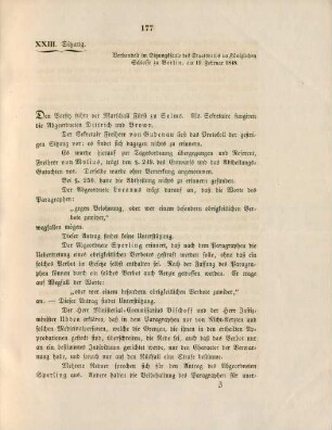 XXIII. Sitzung. Verhandelt ... zu Berlin, am 19. Februar 1848