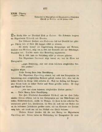 XXIII. Sitzung. Verhandelt ... zu Berlin, am 19. Februar 1848