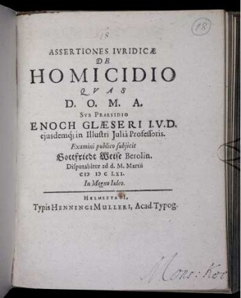 Assertiones Iuridicae De Homicidio