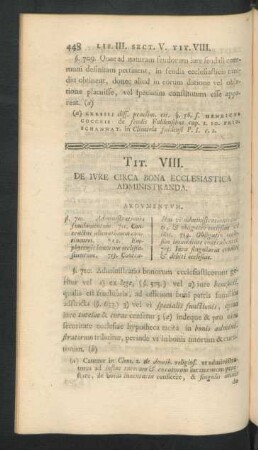 Tit. VIII. De Iure Circa Bona Ecclesiatica Administranda