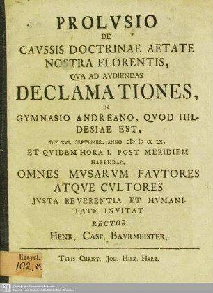 Prolusio De Caussis Doctrinae Aetate Nostra Florentis