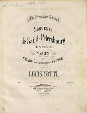 Souvenir de Saint Petersbourg : airs russes variés : pour violon avec accompagnement de piano