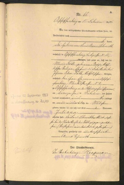 Standesamtsbuch der Stadt Aschaffenburg: Geburten 365/1900 - 184/1901