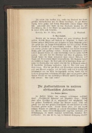 Die Kultursfaktoren in unseren afrikanischen Kolonien