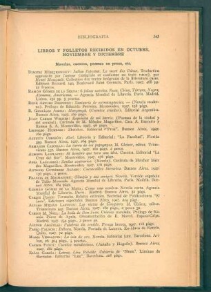 Libros y folletos recibidos en Octubre, Noviembre y Diciembre