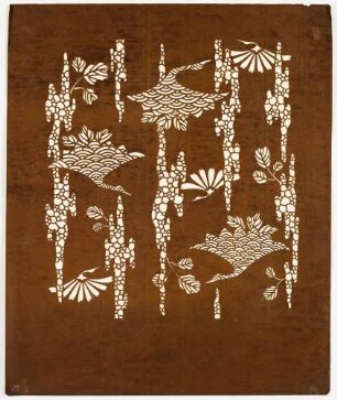 Katagami - stilisierte Kraniche aus Blüten und Blättern