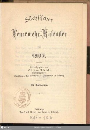18.1897: Sächsischer Feuerwehr-Kalender : für das Jahr ...