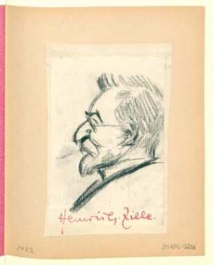 Kopf eines Mannes mit Brille und Bart, Profil