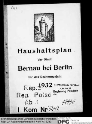Haushaltsplan der Stadt Bernau für das Rechnungsjahr 1932