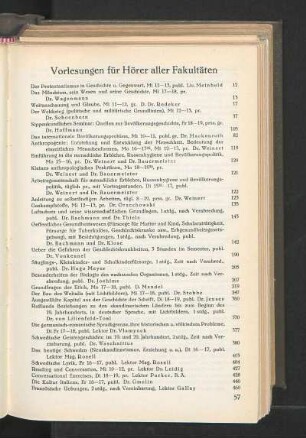 Vorlesungen für Hörer aller Fakultäten