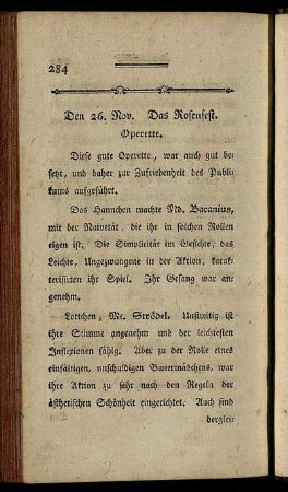 Den 26. Nov. Das Rosenfest. Operette.