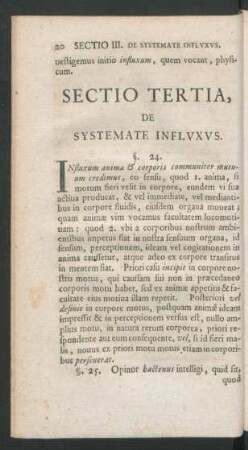 Sectio Tertia, De Systemate Influxus