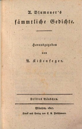 A. Blumauer's sämmtliche Werke, Drittes Bändchen. A. Blumauer's sämmtliche Gedichte ; Drittes Bändchen