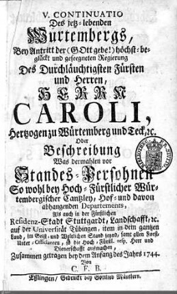 1744: Württembergisches Adressbuch, 1744