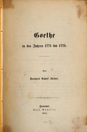 Goethe in den Jahren 1771 bis 1775