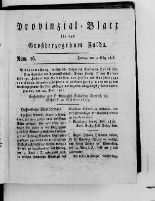 Num. 16., Ausgabe vom 1. März 1816
