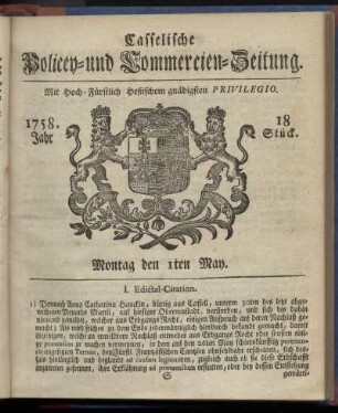 18. Stueck, Montag den 1ten May 1758