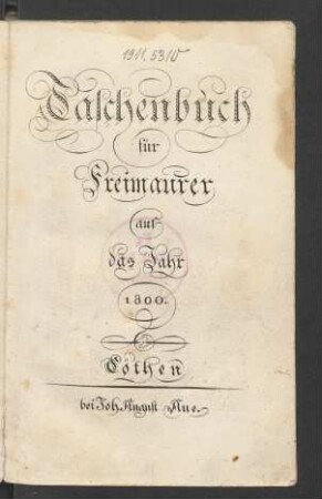 1800: Taschenbuch für Freimaurerauf das Jahr 1800