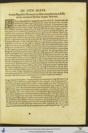 Fratris Baaptistae Mantuani de vita beata libellus