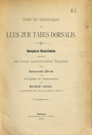 Ueber die Beziehungen der Lues zur Tabes dorsalis