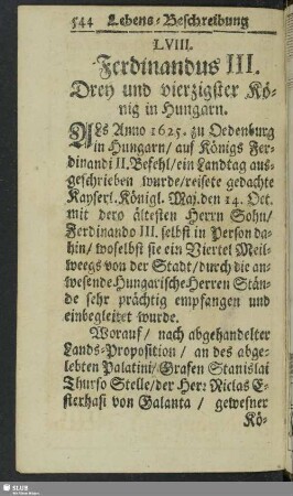 LVIII. Ferdinandus III. Drey und vierzigster König in Hungarn
