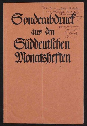 Sonderabdruck aus den Süddeutschen Monatsheften - An Deutschland