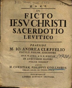 De Ficto Iesv Christi Sacerdotio Levitico