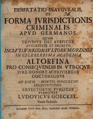 Diss. inaug. de forma iurisdictionis criminalis apud Germanos