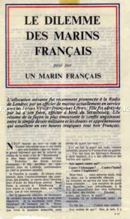 Abwurf-Flugblatt der Alliierten für die Angehörigen der (Vichy)-französischen Marine
