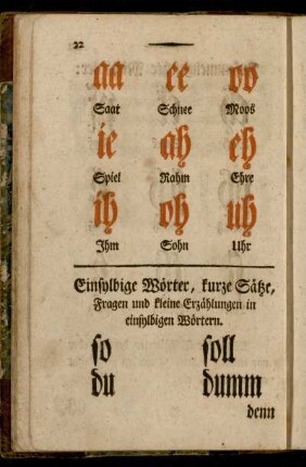 Einsylbige Wörter, kurze Sätze, Fragen und kleine Erzählungen in einsylbigen Wörtern.