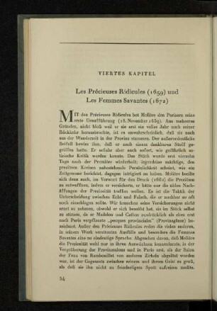 Viertes Kapitel Les Précieuses Ridicules (1659) und Les Femmes Savantes (1672)