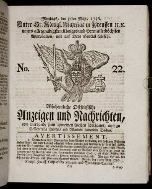 No. 22. Montags, den 31ten Maji, 1756.