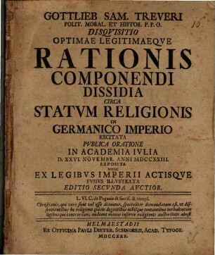 Disquisitio optimae legitimaeque rationis componendi dissidia circa statum religionis in Germanico Imperio