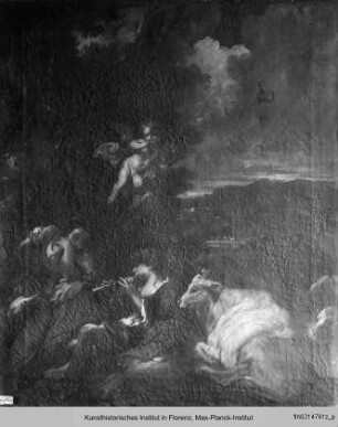 Pastorale Szene mit musizierendem Hirten und Amor