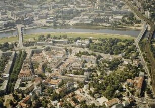 Innere Neustadt, Elbe mit Augustusbrücke und Marienbrücke und Altstadt