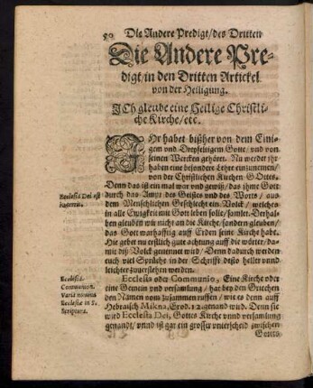 Die Andere Predigt/ in den Dritten Artickel von der Heiligung.