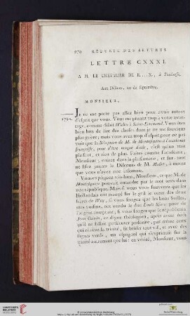 (Lettre CXXXI - CXL)