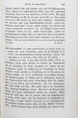 143-145 [Rezension] Wernz, Franz Xaver, Ius administrationis eccl. catholicae