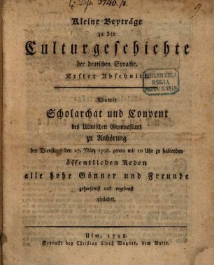 Beyträge zu der Culturgeschichte der deutschen Sprache