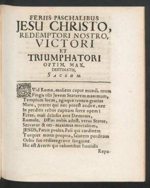 Feriis Paschalibus Jesu Christo ...