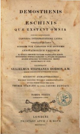 Demosthenis et Aeschinis quae exstant omnia, 9. Demosthenes latine