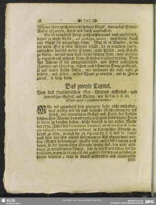 Das zweyte Capitel. Von des Holländischen See-Wurms äusserlich- und inwendiger Gestalt und Theilen, wie sie Tab. I. II. III. Stuck-weise vorgestellet werden