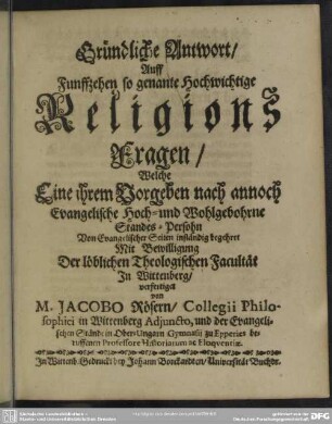 Antwort auf XV Religions-Fragen