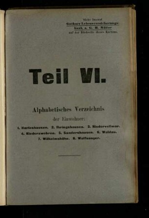 Alphabetisches Verzeichnis der Einwohner: Harleshausen, Ihringshausen, Niedervellmar, Niederzwehren, Sandershausen, Waldau, Wilhelmshöhe, Wolfsanger